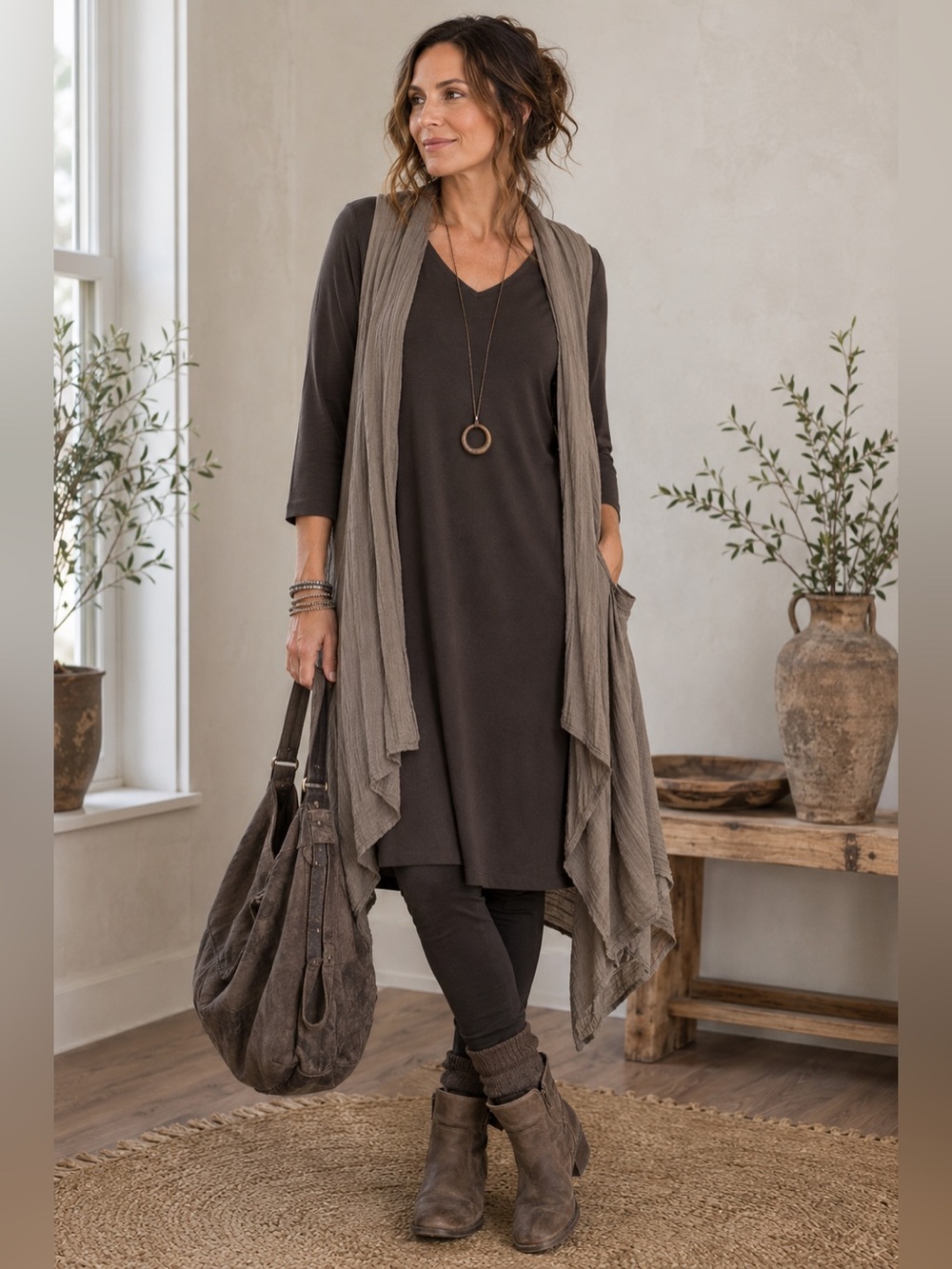 Eileen Fisher Grey V-Neck Stretch Jersey Shift Dress XS Minimalist Travel USA